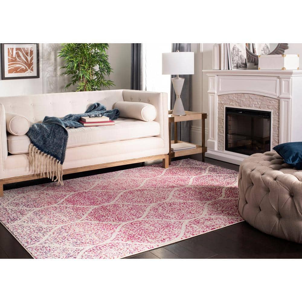 Cream and Fuchsia Reversible Synthetic Area Rug