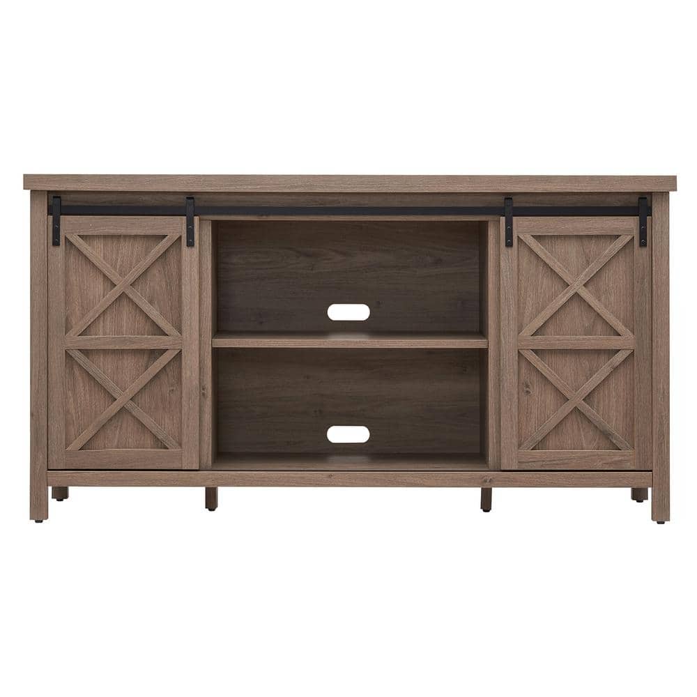 Elmwood Transitional Antiqued Gray Oak TV Stand with Cabinet for TVs up to 70"