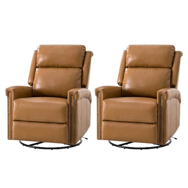 JAYDEN CREATION Leone Camel Genuine Leather Power Recliner with