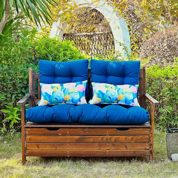 BLISSWALK Outdoor Settee Loveseat Bench Cushion w 2 Lumbar Pillows