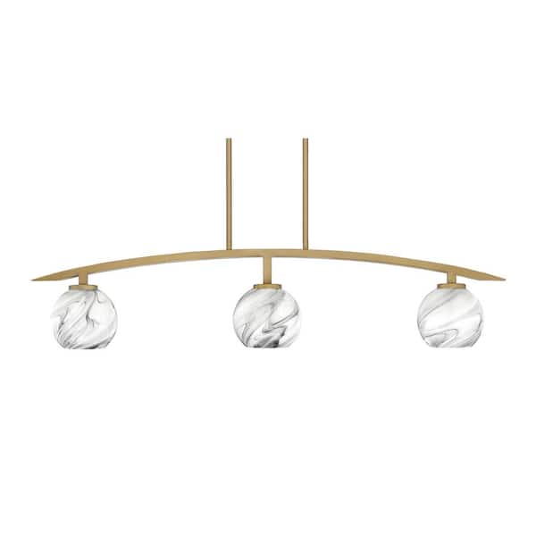 Unbranded Siena 3-Light, Brass, Linear Chandelier, Any room with Onyx Swirl Glass Shades