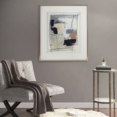 Contemporary Abstract Reveal Neutral Glass Framed and Gallery Matted Wall Art Print, 31.8 in. x 27.8 in.