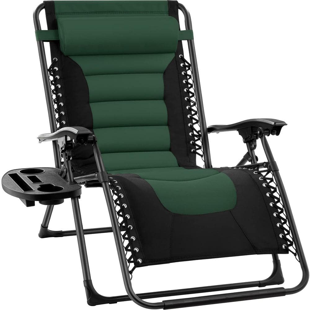 forest Steel Green Folding Outdoor Patio Recliner, Anti Gravity Lounger for