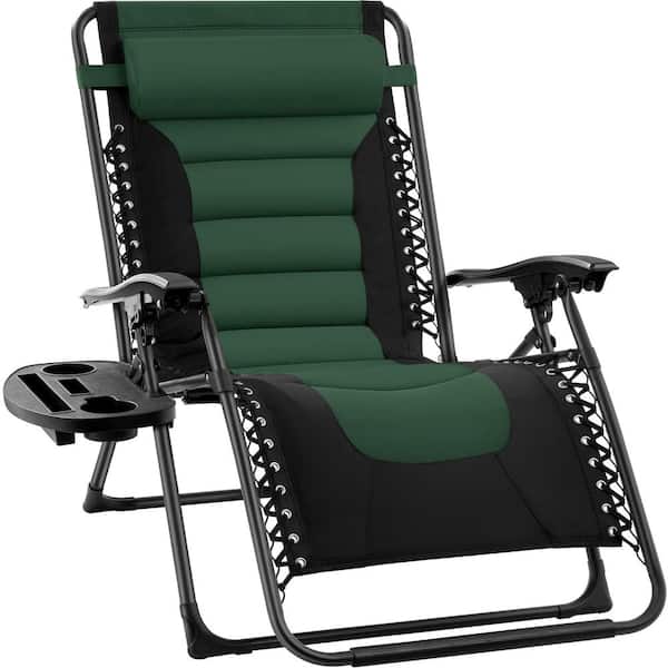 Unbranded forest Steel Green Folding Outdoor Patio Recliner, Anti Gravity Lounger for Backyard, Cup Holder, Side Tray