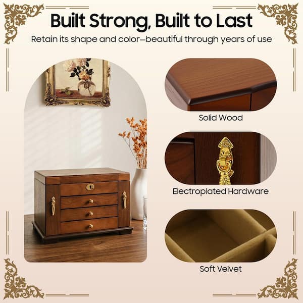 YIYIBYUS 4-Drawer Wooden Jewelry Box with Mirror and Lock OT-ZJGJ