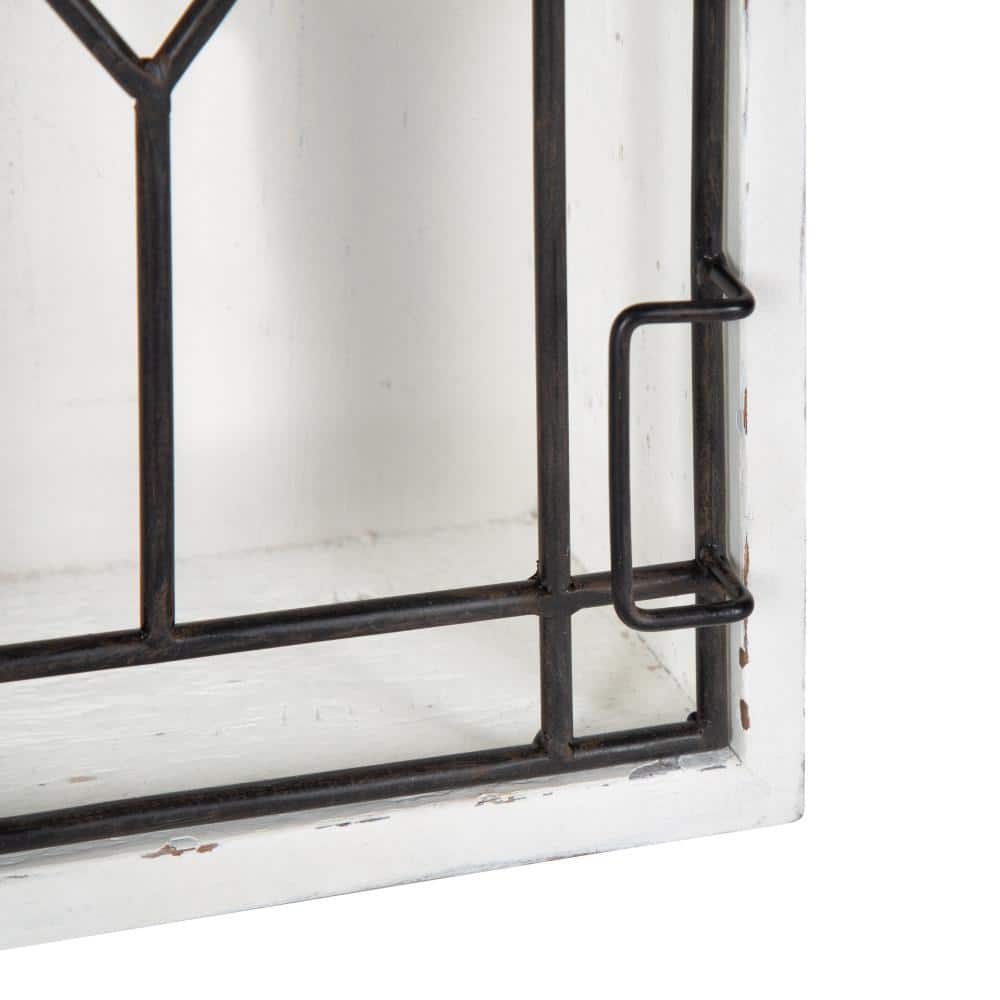Whitewash Wooden Curio Cabinet with Decorative Black Iron Door