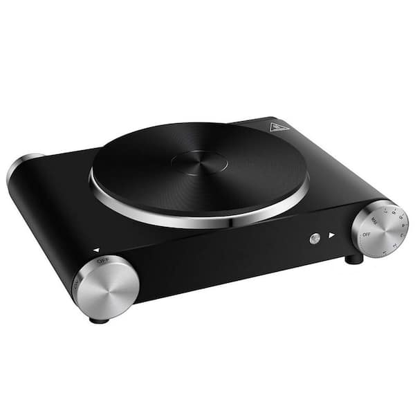 Numhew 1500 W Single Burner 7.1 in. Black Electric Cast Iron Hot Plate with Adjustable Temperature Control and Non-Slip Feet