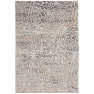 Silky Textures Ivory/Beige 5 ft. x 7 ft. Abstract Contemporary Area Rug