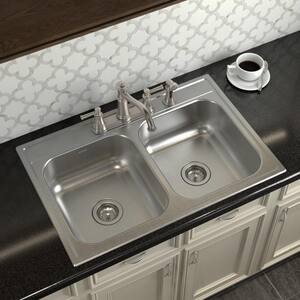 1800 Series Stainless Steel 33 in. 4-Hole Double Bowl Drop-In Kitchen Sink with 7 in. Depth