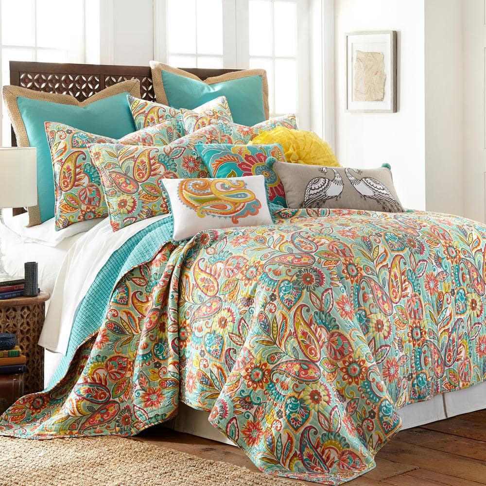 Palisades Crewel-Stitched Floral Decorative Pillow in Teal - 18"x18"