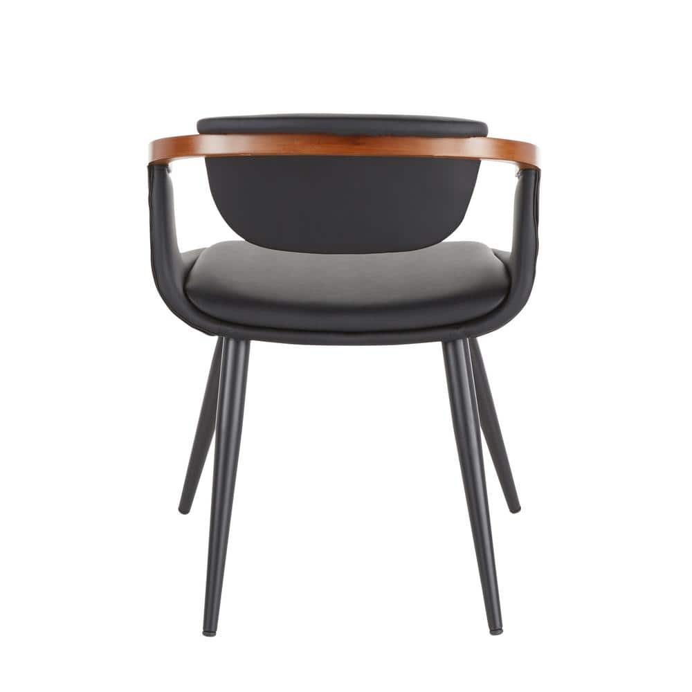 High-Back Oracle Side Chair in Black Faux Leather and Walnut