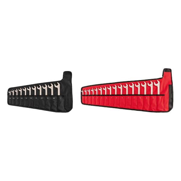 3/8-1 in., 10-27 mm Angle Head Open End Wrench Set with Pouch (27-Piece)