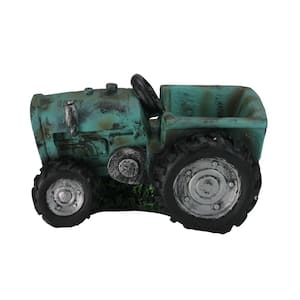 8.75 in. Distressed Teal and Black Tractor Outdoor Garden Patio Planter