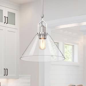 Aria 12 in. 1-Light Brushed Nickel Clear Cone Glass Farmhouse Kitchen Pendant Light