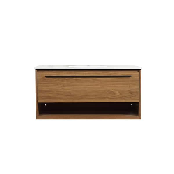 Unbranded Simply Living 40 in. Single Sink Walnut Brown Bath Vanity with Ivory White Engineered Marble Top