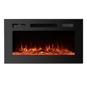 Black 30 in. Wall Mounted Recessed Electric Fireplace with Logs and Crystals, Remote 1500/750 Watt