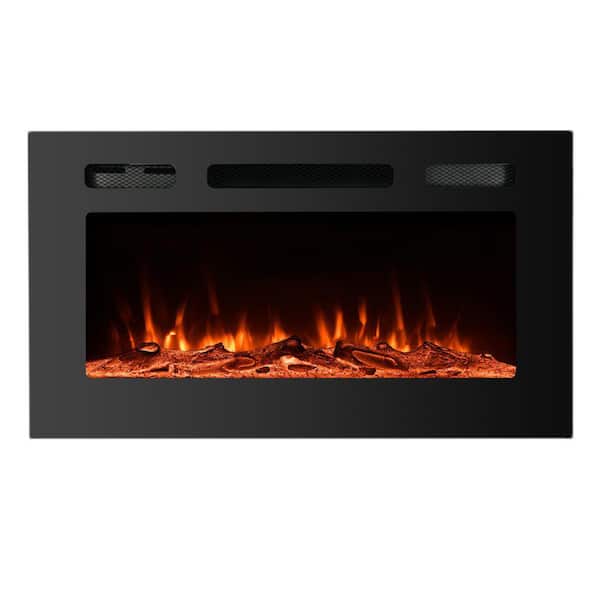 Boyel Living Black 30 in. Wall Mounted Recessed Electric Fireplace with Logs and Crystals, Remote 1500/750 Watt