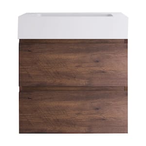 24 in. W x 18 in. D x 25 in. H Single Sink Wall Mounted Bath Vanity in Walnut with White Cultured Marble Top