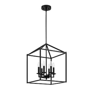 Hola 6-Light Pendant Light Chandelier with Black Finish and Steel Cage Shade