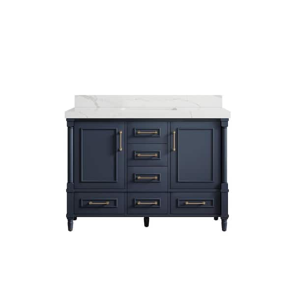 Willow Collections Hudson 48 in. W x 22 in. D x 36 in. H Bath Vanity in Hale Navy Blue with 2 in Calacatta Quartz Top