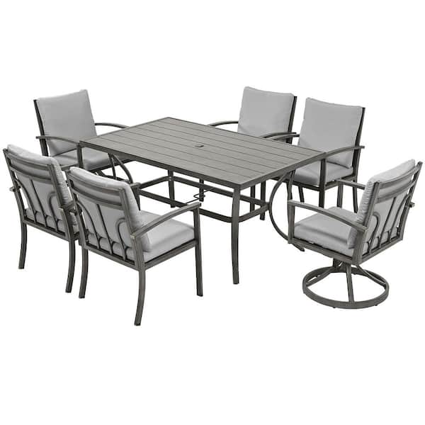 EGEIROSLIFE Modique Gray 7-Piece Aluminum Outdoor Dining Set with Gray Cushions