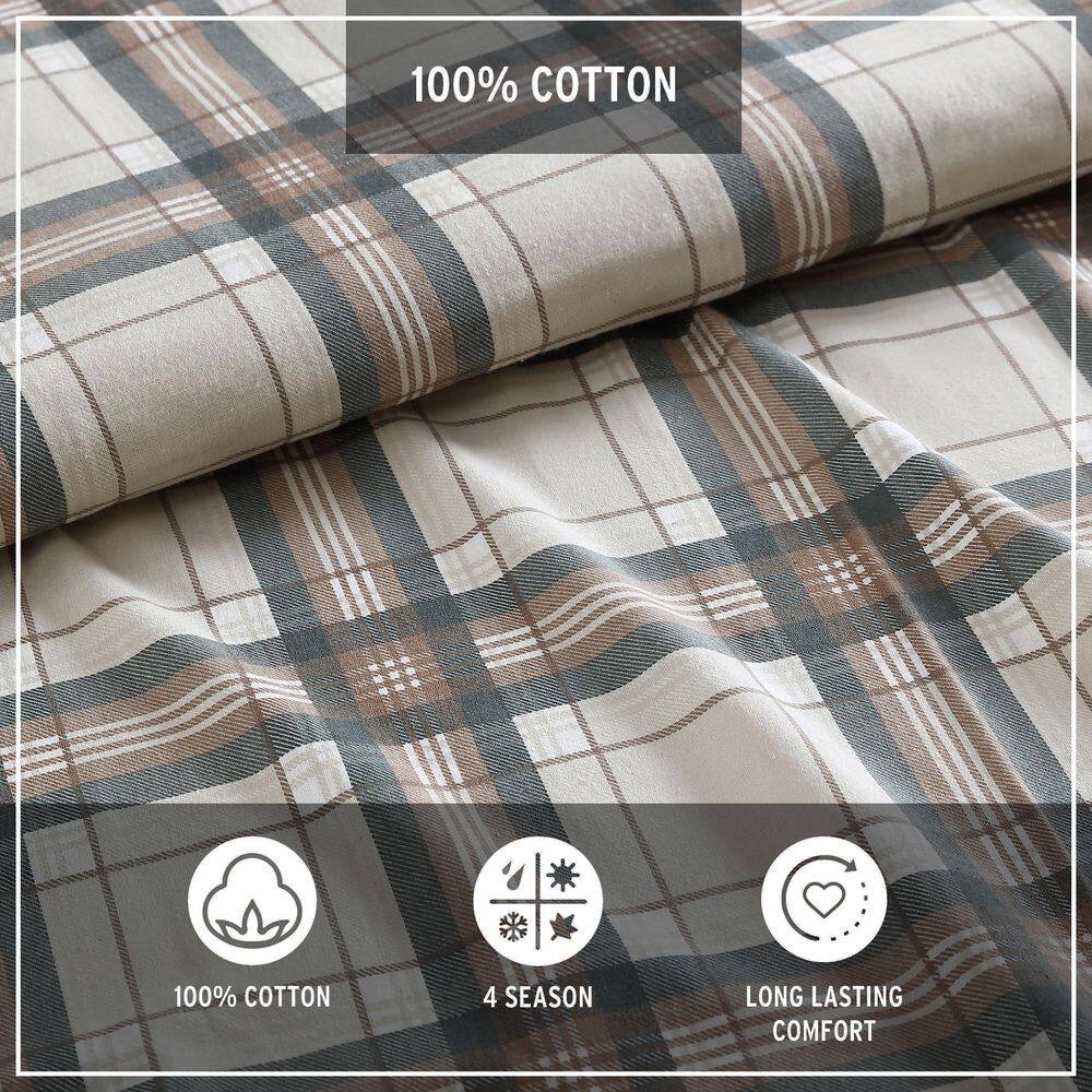 Edgewood Gray Plaid Cotton Flannel Queen Sheet Set