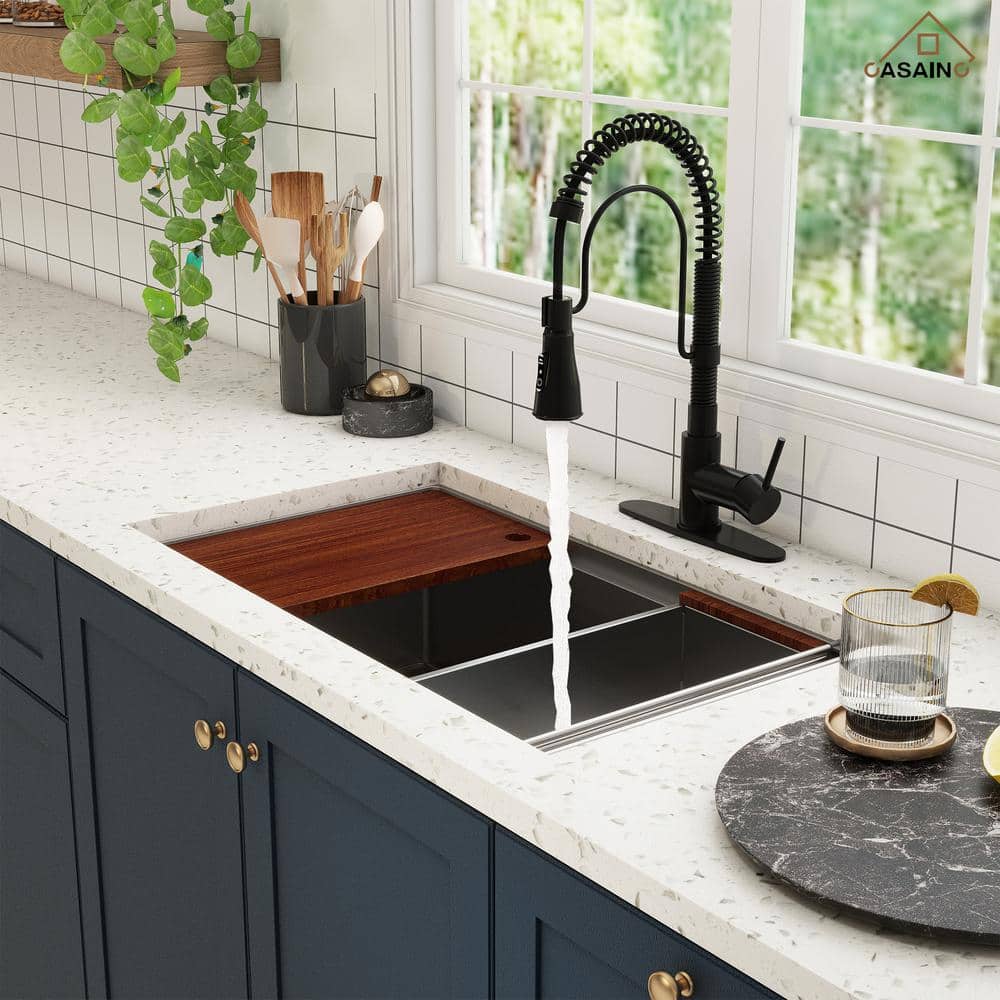 32'' Stainless Steel Undermount Kitchen Sink with Matte Black Faucet