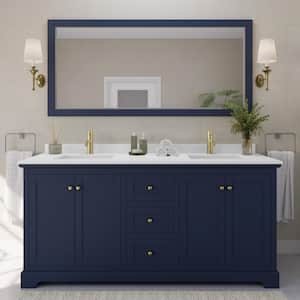 Avery 72in.Wx22 in.D Double Vanity in Dark Blue with Cultured Marble Vanity Top in White with White Basins