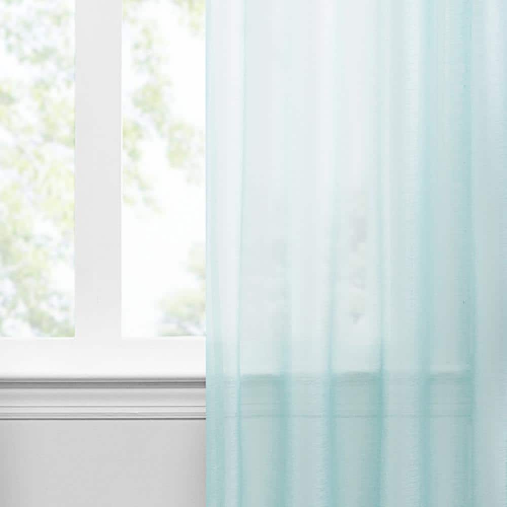 Light Blue Sheer Polyester Rod Pocket Curtain Panels, 84" Length