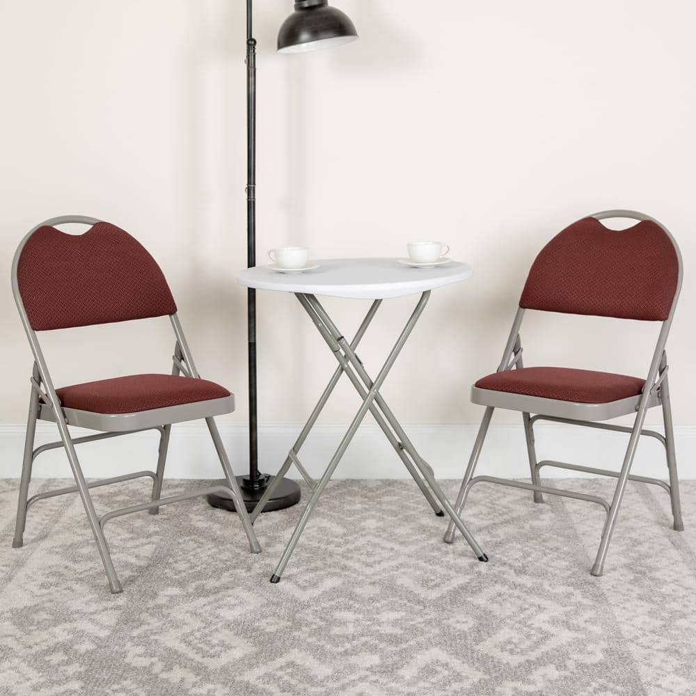 Burgundy Fabric High Back Armless Metal Folding Chair