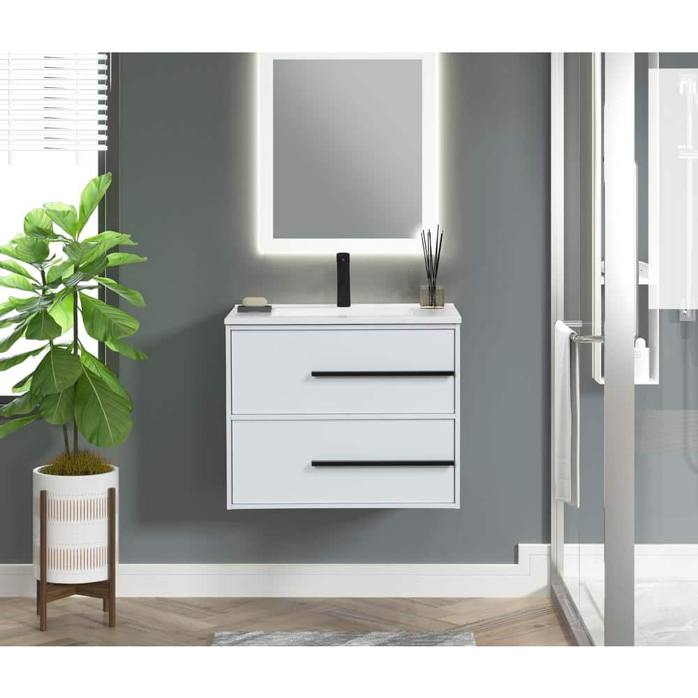Cecelia 30 in. Single Sink Floating White Bath Vanity with White Cultured Marble Top (Assembled) price history on PriceWatchPro