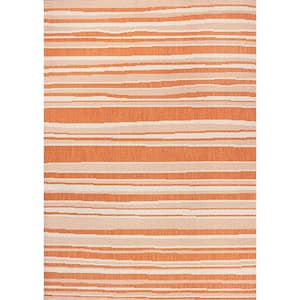 Castara Wavy Stripe Modern Orange/Cream 5 ft. x 8 ft. Indoor/Outdoor Area Rug