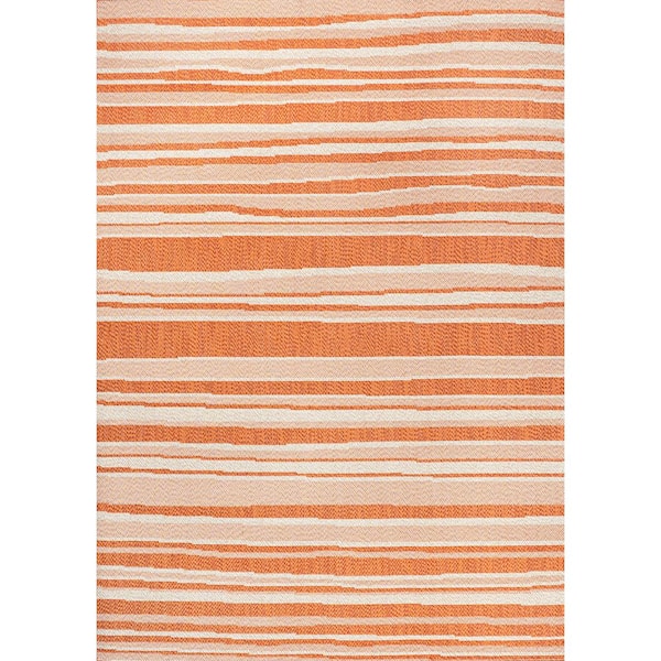 Castara Wavy Stripe Modern Orange/Cream 5 ft. x 8 ft. Indoor/Outdoor Area Rug