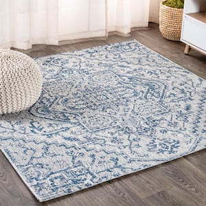 Estrella Bohemian Medallion Textured Weave Navy/Gray 4 ft. x 4 ft. Indoor/Outdoor Area Rug