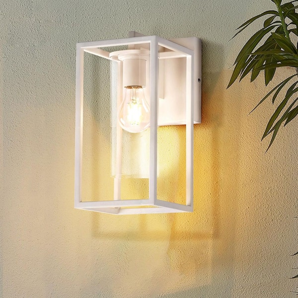 Indoor/Outdoor White Hardwired Wall Lantern Scone with No Bulbs Included
