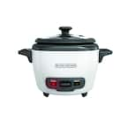 BLACK DECKER 3 Cup White Rice Cooker with Steaming Basket and Non