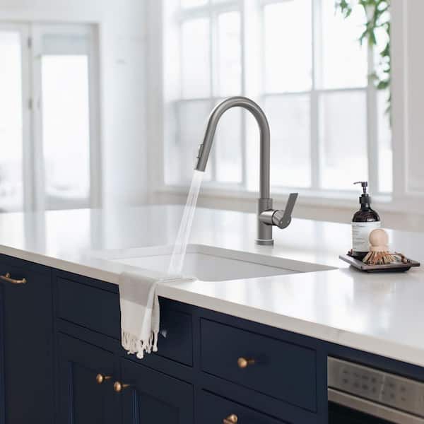 Pull Down Sprayer Kitchen Faucet 1.8 GPM with LED Light, 15.9" Height, 360° Swivel Spout Faucet in Brushed Nickel