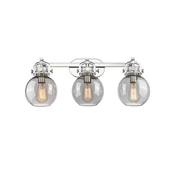 Newton Sphere 27 in. 3-Light Polished Nickel Vanity Light with Glass Shade
