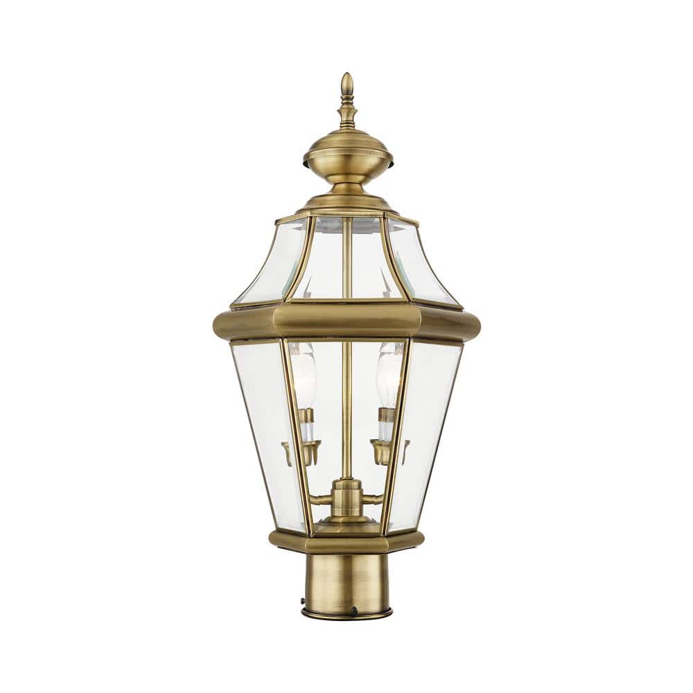 Cresthill 21 in. 2-Light Antique Brass Cast Brass Hardwired Outdoor Rust Resistant Post Light with No Bulbs Included price history on PriceWatchPro