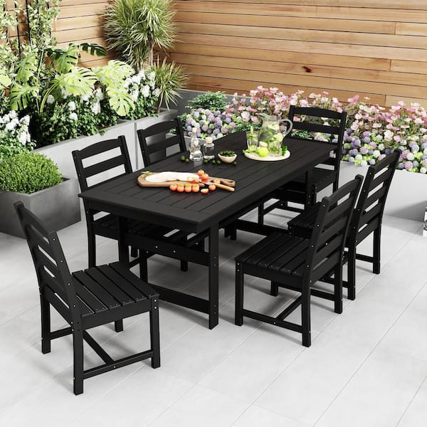 FUFU&GAGA HDPE Patio Dining Chair Set of 2, Heavy Duty Wood-Like Outdoor Dining Chairs for Garden, Deck, Lawn, Black