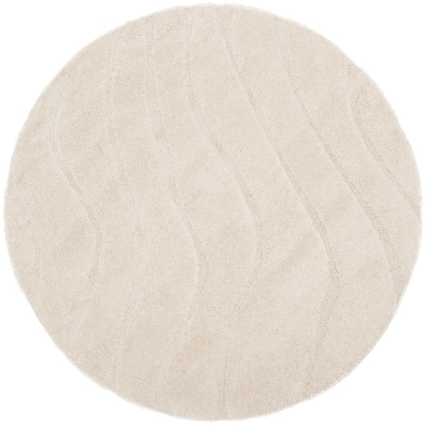 SAFAVIEH Florida Shag Cream 7 ft. x 7 ft. Round Solid Area Rug