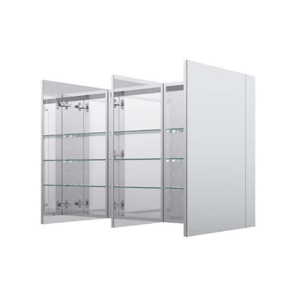 ROSA 56 in. W x 30 in. H Rectangular Recessed/Surface Mount Aluminum Medicine Cabinet with Mirror, Reversible Door