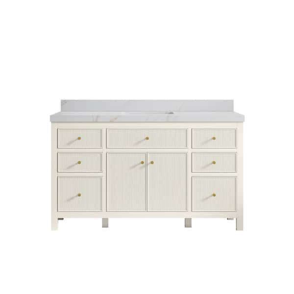 Willow Collections Sonoma 60 in. Single Sink Freestanding Alabaster Bath Vanity with Calacatta Sienna Qt. Top Unassembled