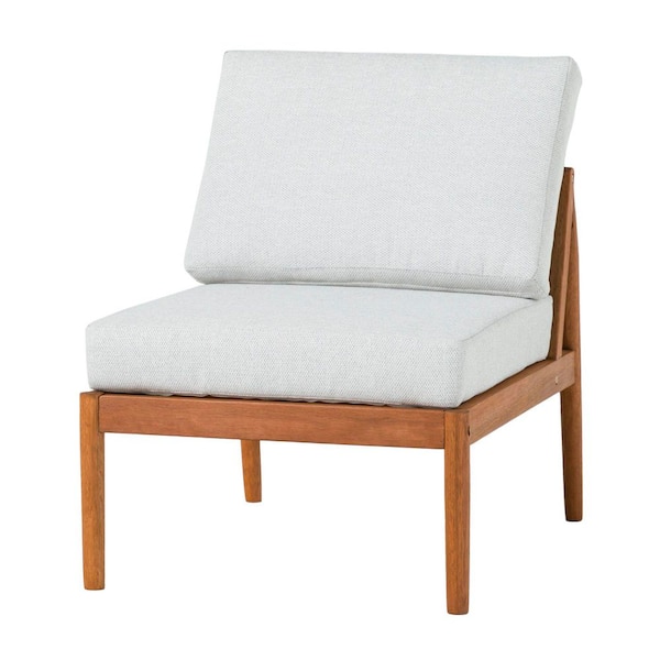 Unbranded Modern Wood Outdoor Spindle Style Arm-Less Sectional Chaise Lounge in Brown with White Cushions