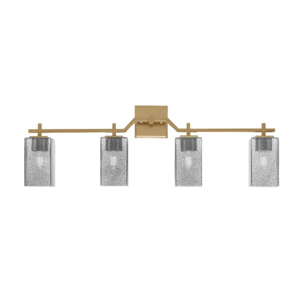 Bridgewater 4 Light Bath Bar, New Age Brass Finish, 3.5 in. Square Smoke Bu