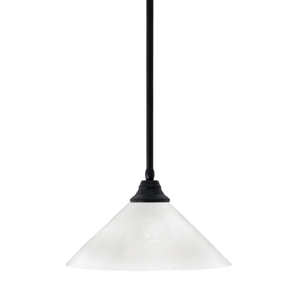 Sparta 100-Watt 1 Light Matte Black Shaded Pendant Light with 16 in. White 