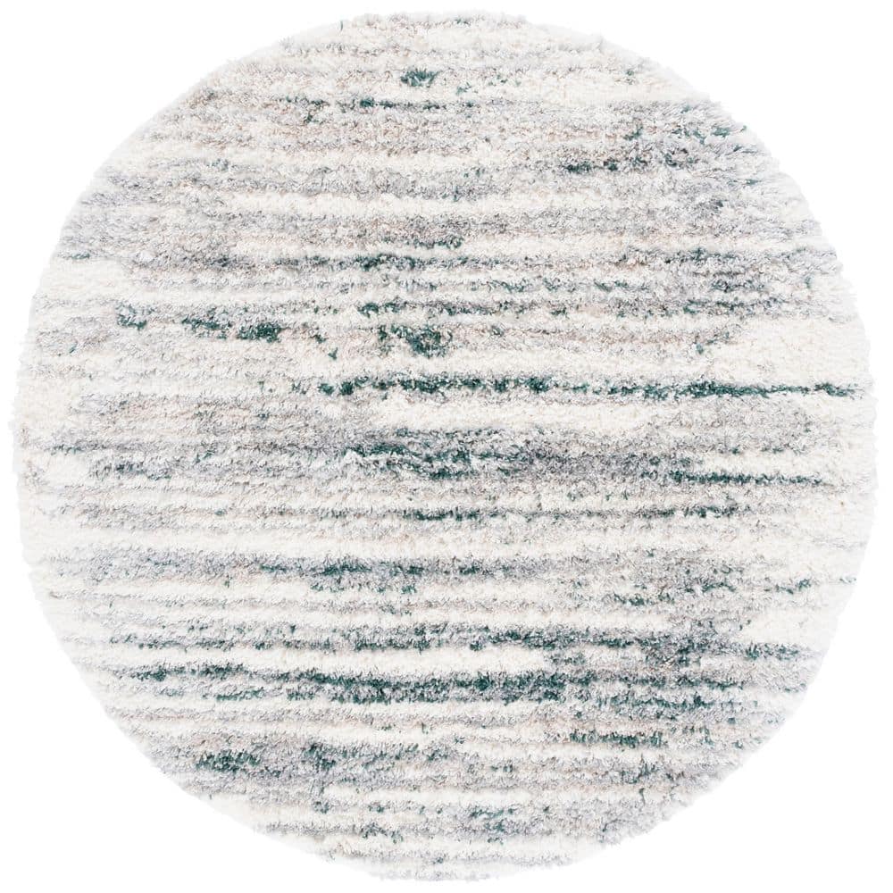 Fontana Shag 7 ft. x 7 ft. Ivory/Green Distressed Striped Round Area Rug price history on PriceWatchPro