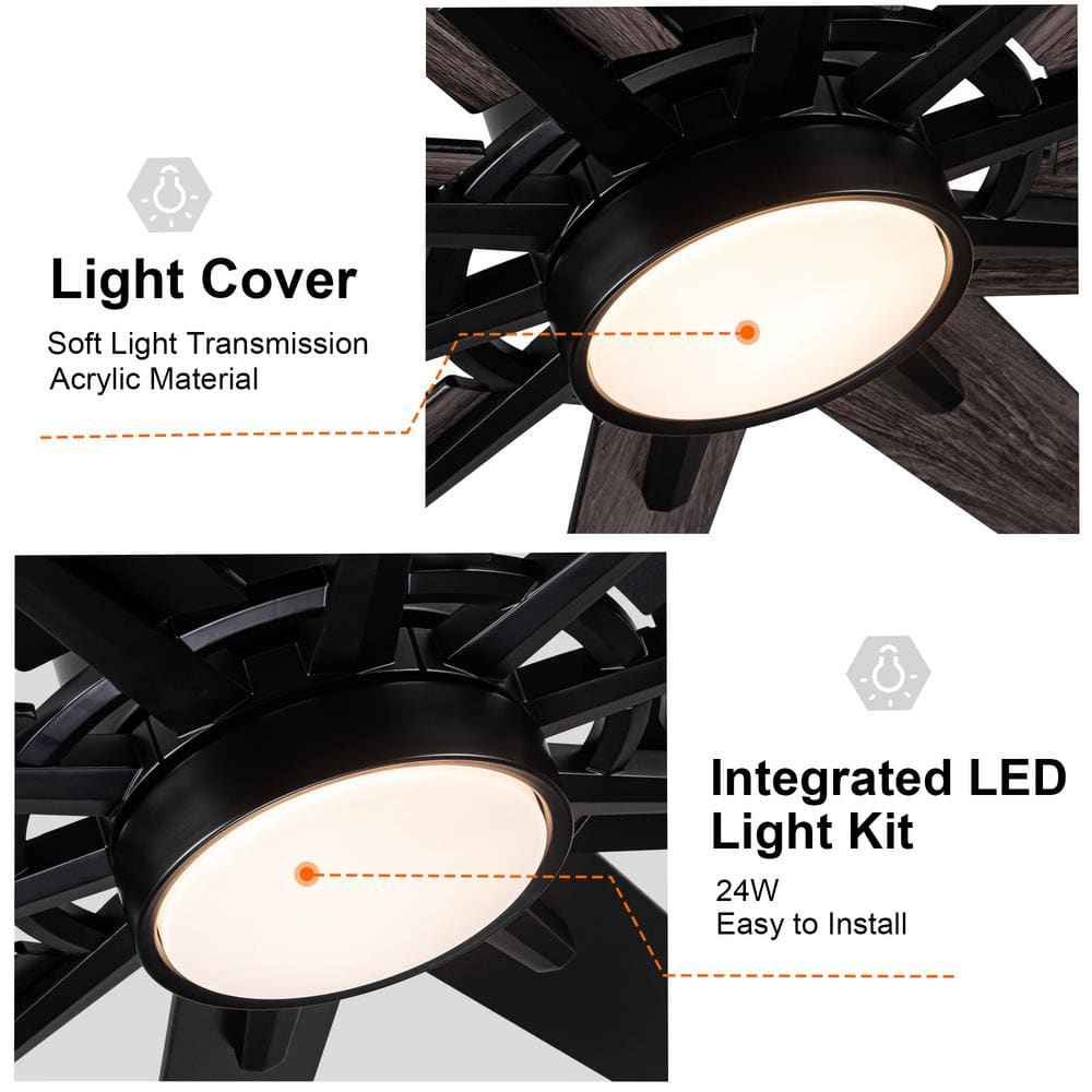 72-Inch Black Plywood Blade Ceiling Fan with LED Light and Remote