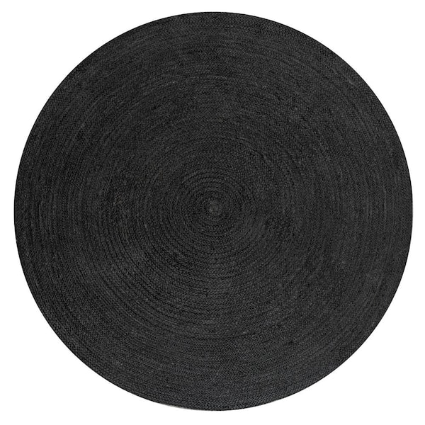 Zara Braided Coastal Cottage Round Jute Black 5 ft. Round Area Rug