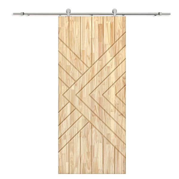 CALHOME 30 in. x 80 in. Natural Pine Wood Unfinished Interior Sliding Barn Door with Hardware Kit
